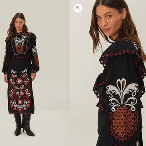 FARM RIO Black Embroidered Cashew Mandala Maxi Dress XS NWT